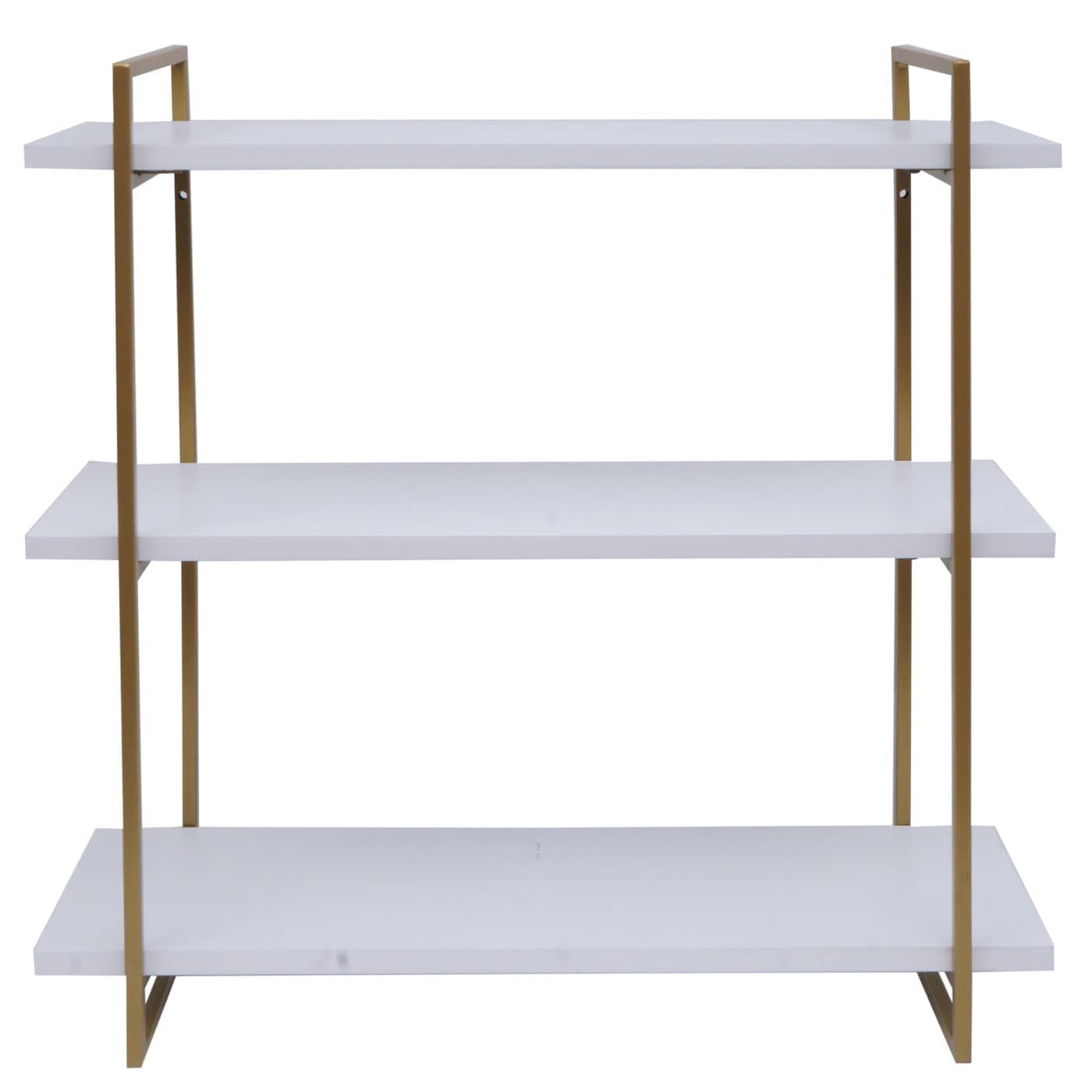 Wandregal MCW-K78, Hängeregal Schweberegal, 3 Regalböden Metall Massiv-Holz Industrial 60x60x18cm ~ weiß, Metall gold