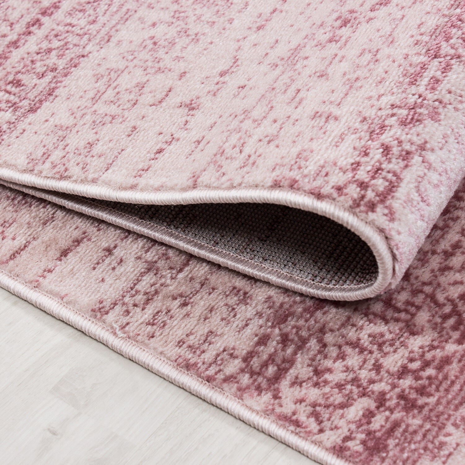 Teppich Kurzflor Modern Wohnzimmer Einfarbig Meliert Uni Pink Beige Grau Lila