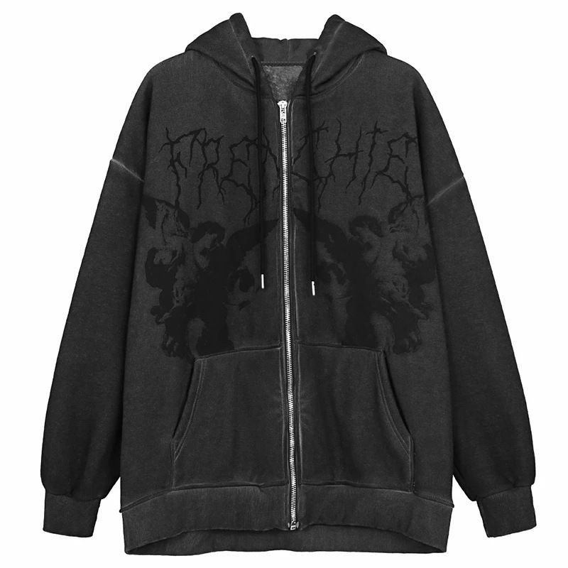 Rosesand - Unisex hoodie met lange mouwen, grafische print en letters, losse pasvorm en rits