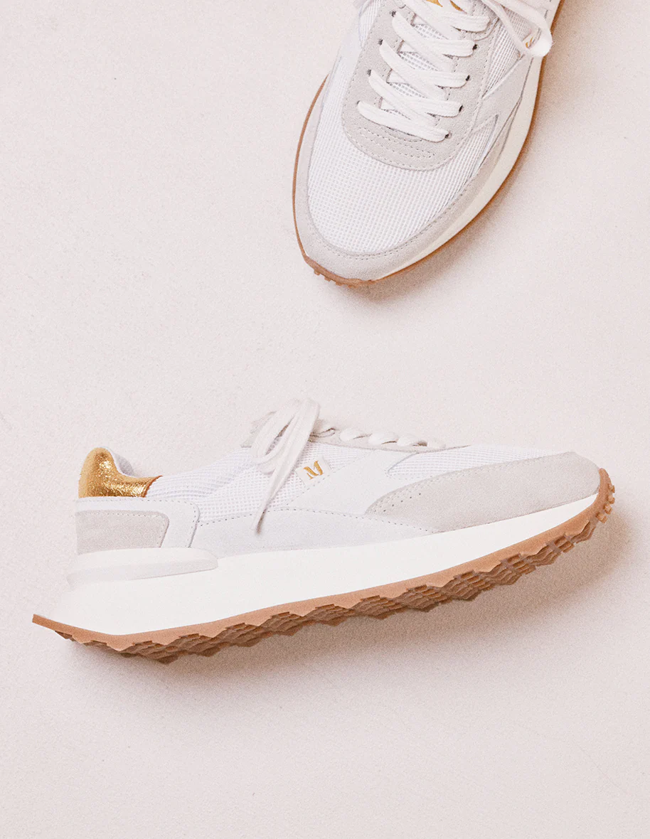 Baskets basses Yaelle - Suède et mesh blanc et doré