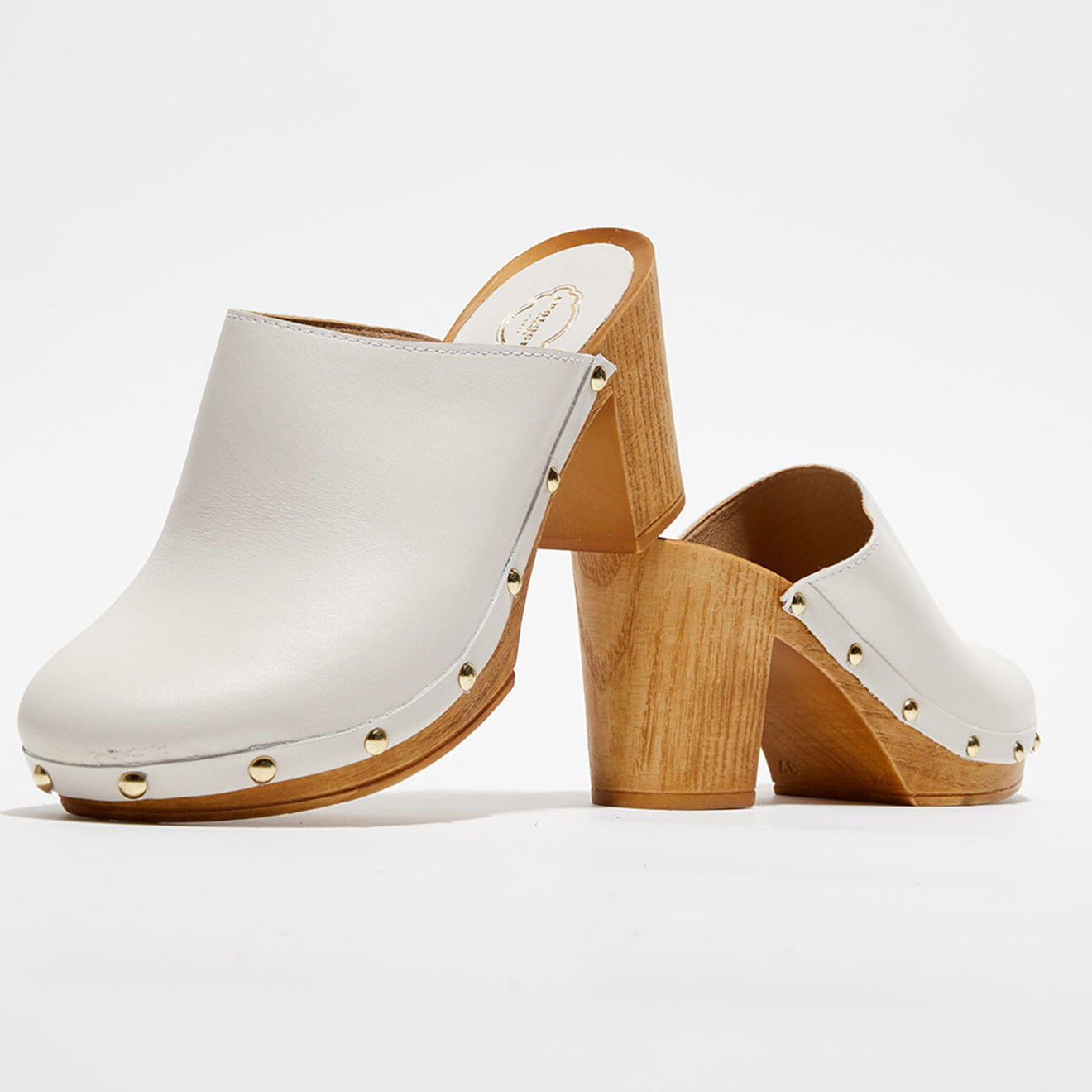 Apologie Studio Sabots en Cuir Jill blanc cassé - Talon 8 cm