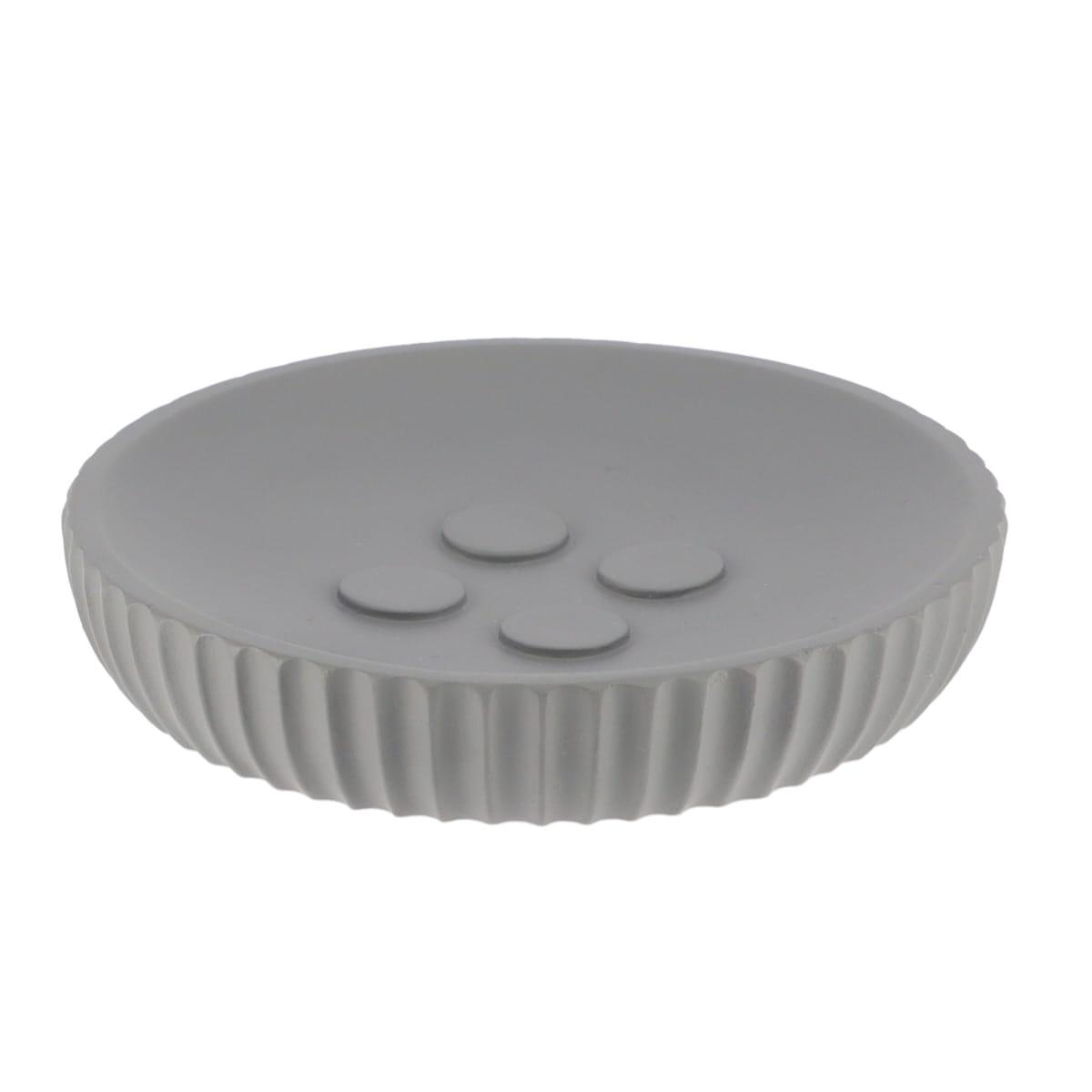 PORTE SAVON POLYRESINE ROND STRIEE GRIS