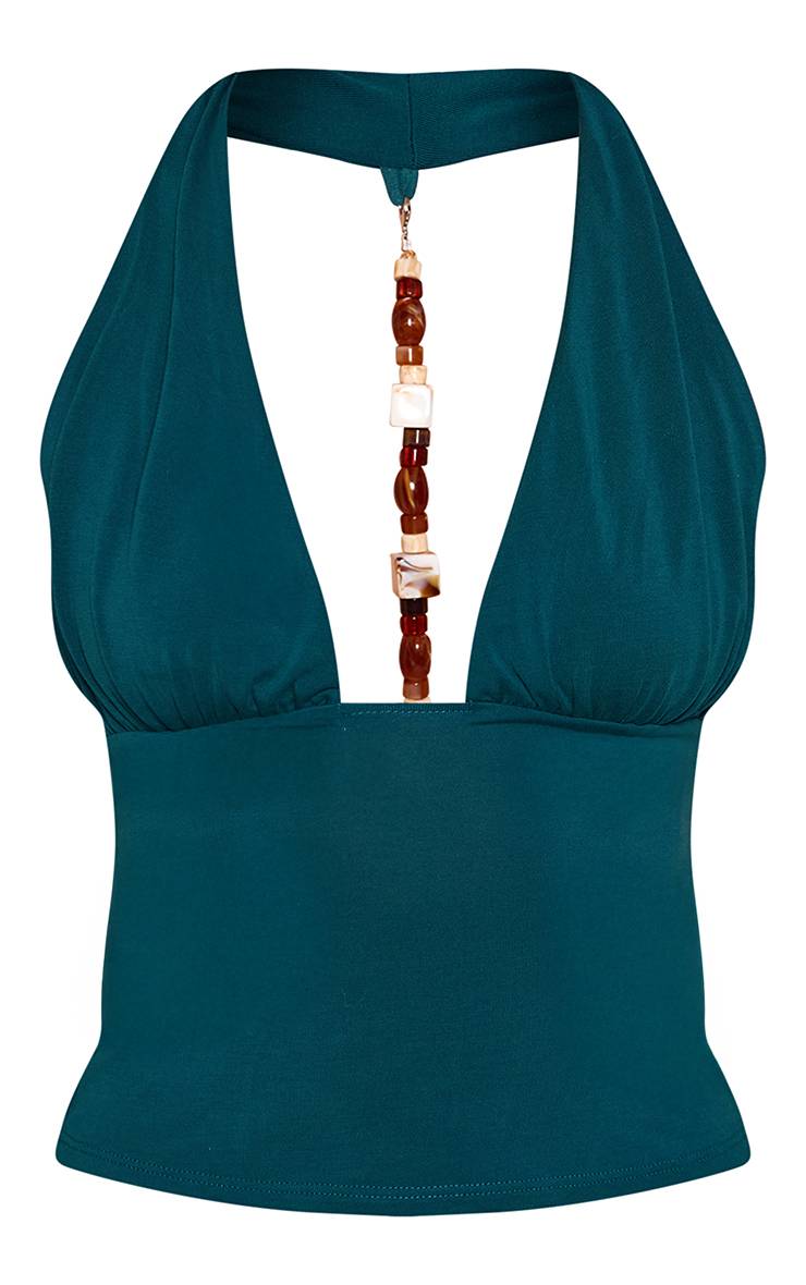 Vert Turquoise Haut Caraco À Détail De Barre Perlée Au Dos