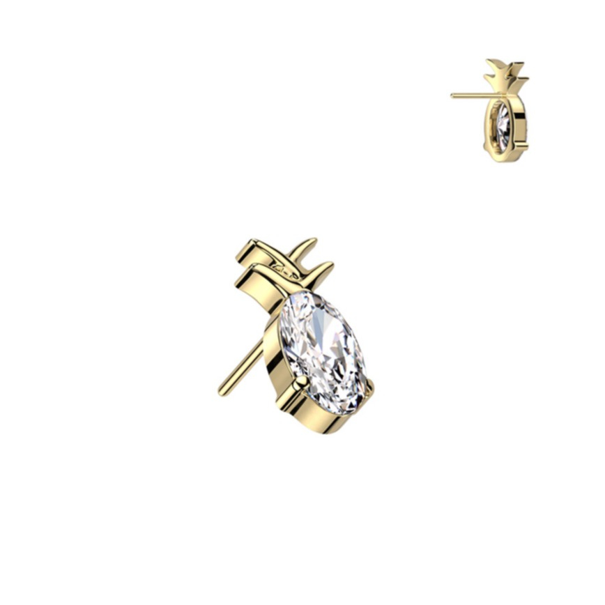 Mehrzweck Aufsatz für Piercing mit Einsteckverschluss G23 Titan Ananas mit Strass Stein - Gold / Weiss