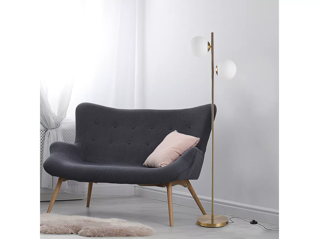 Lampadaire design néo-rétro 2 boules max. 40 W métal doré