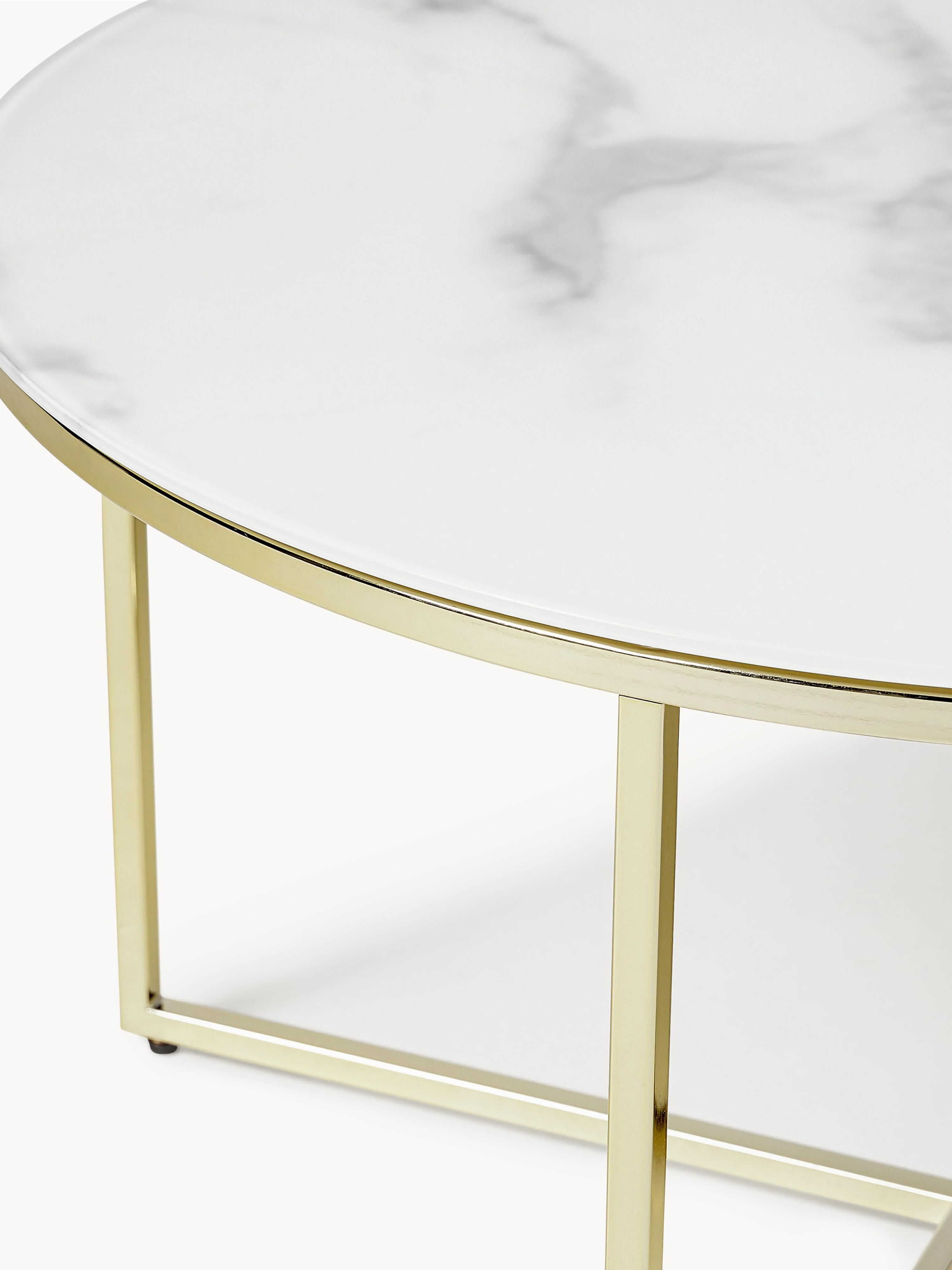 Ronde salontafel Antigua met glazen tafelblad in marmerlook