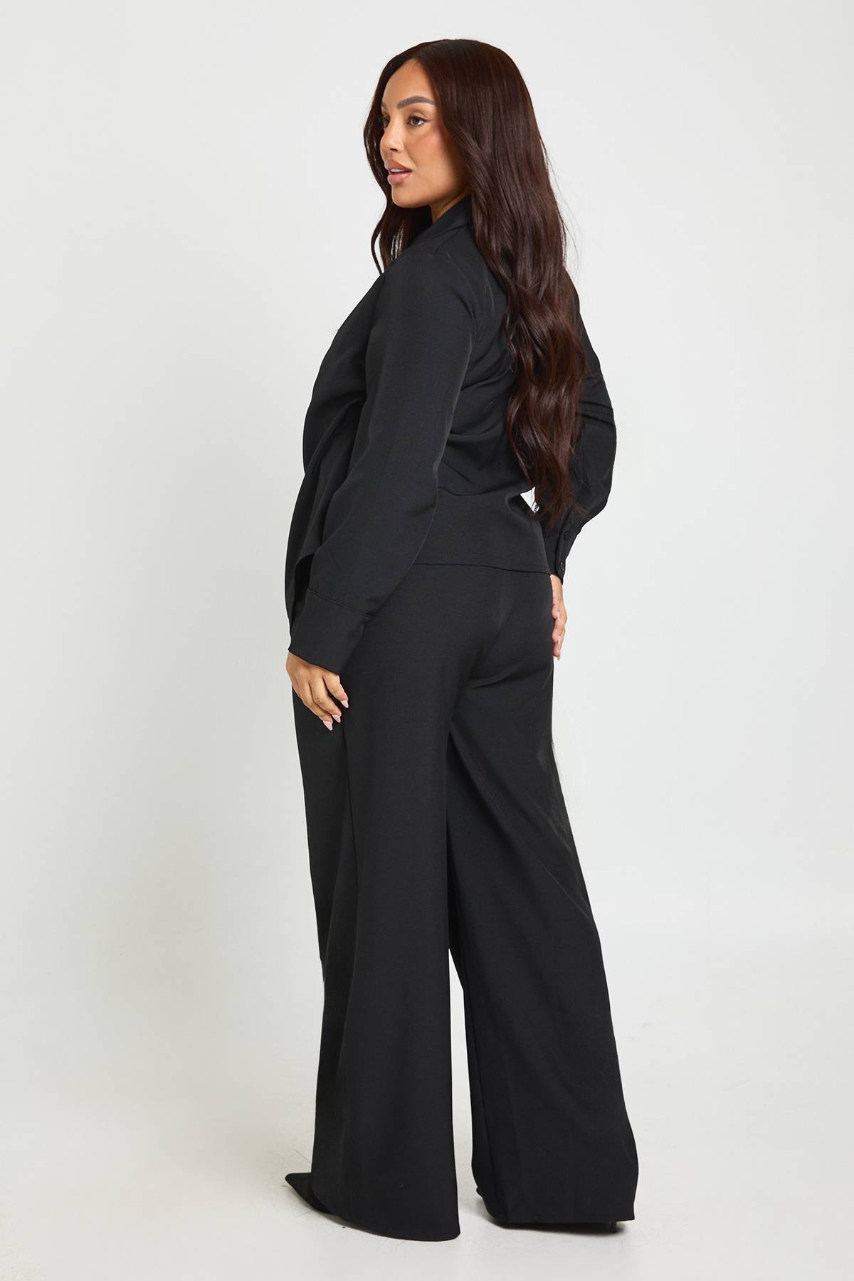 boohoo Ensemble Coordonné Grande Taille Chemise Cache-cœur Et Pantalon Large En Tissu Chiné