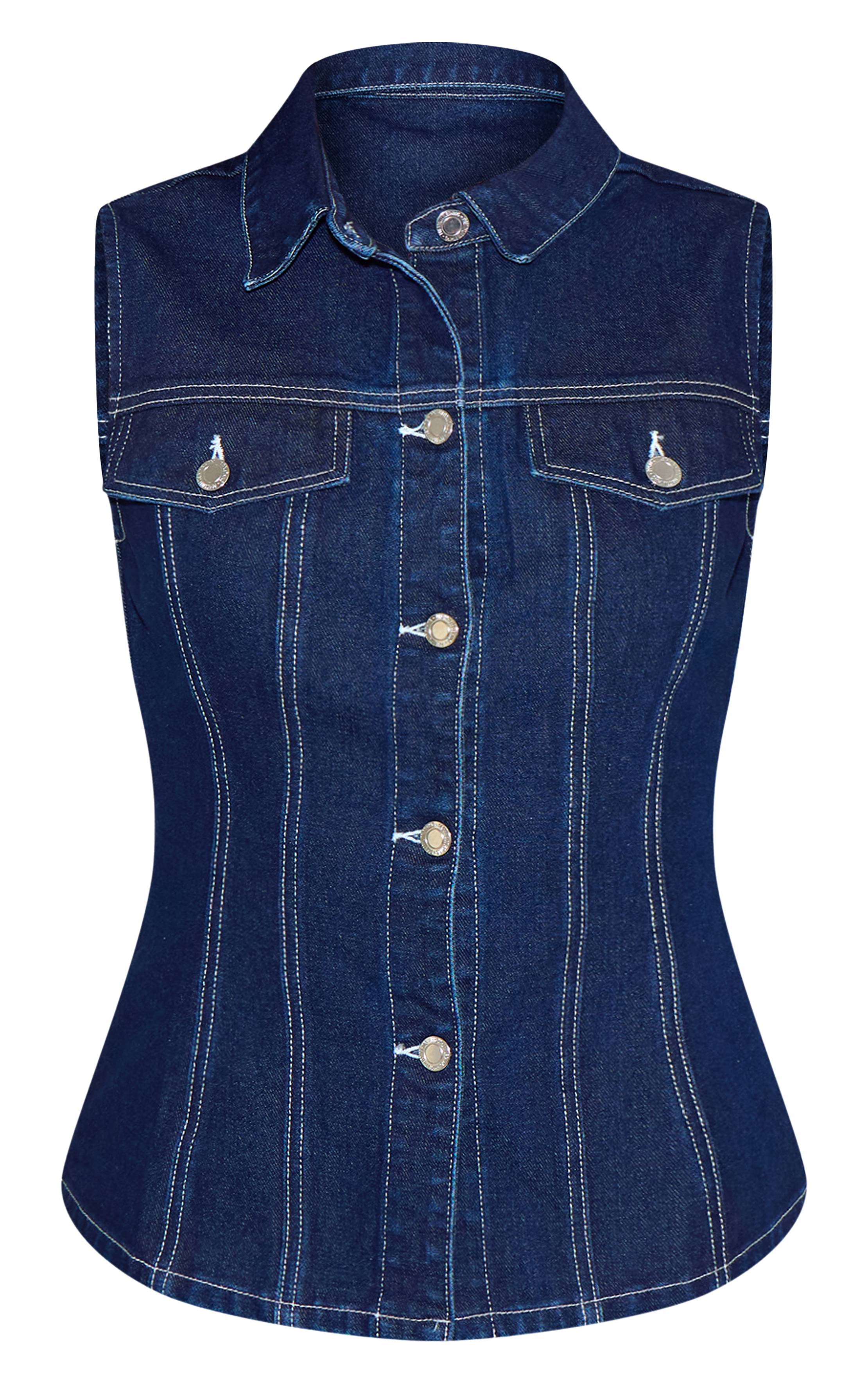 Bleu Indigo Chemise En Jean Sans Manches Cintrée Tall