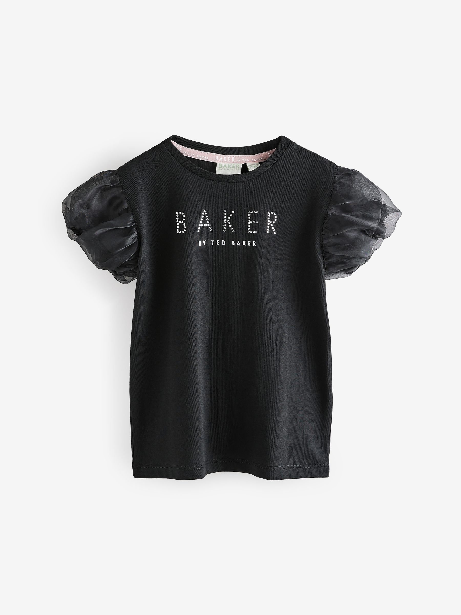 Zwart - Baker by Ted Baker Organza Mouw Hotfix T-shirt van 100% Katoen