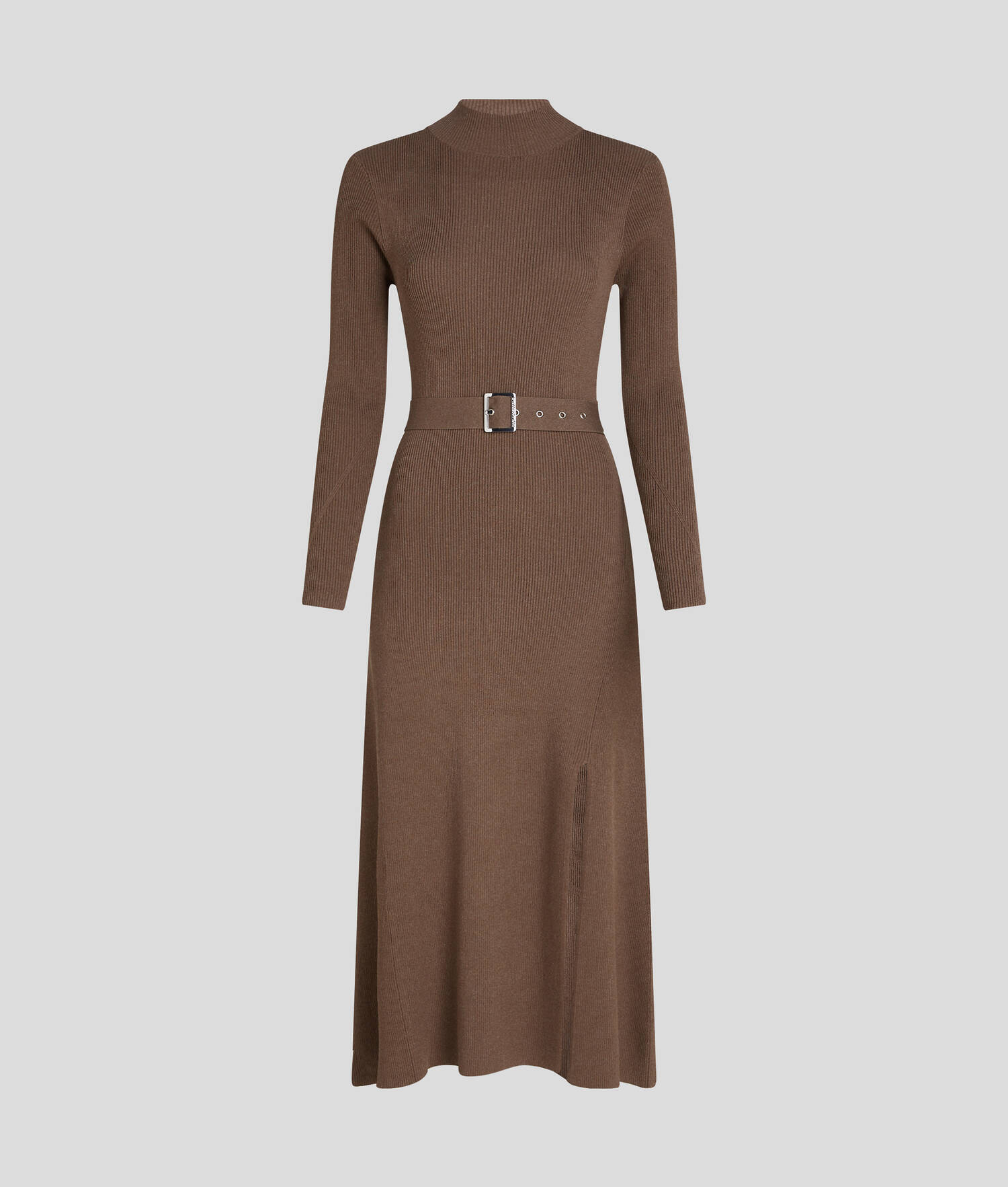 ROBE EN TRICOT CEINTURÉE À MANCHES LONGUES