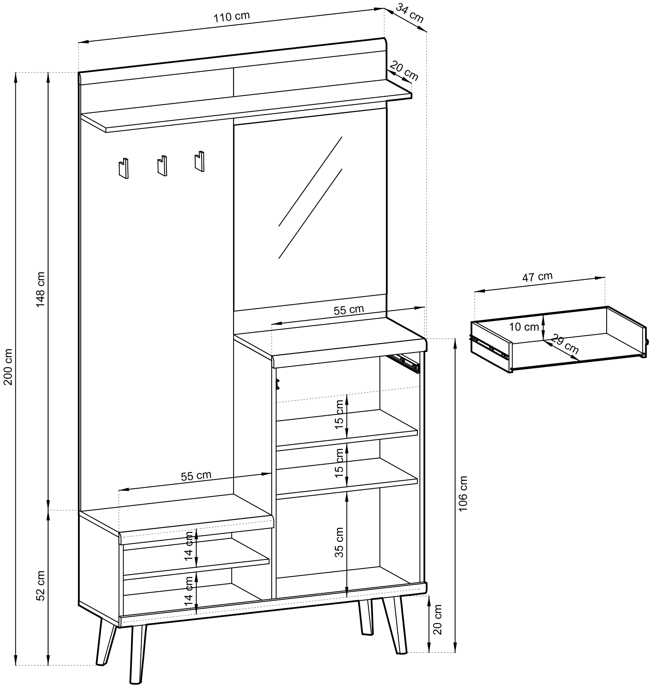 INOSIGN Kompaktgarderobe »Mavas, Garderobe, Garderobenschrank, ScandicDesign, Evoke Eiche/Salbei« ausreichend Stauraum, für kleine Räume geeignet, 110 cm breit