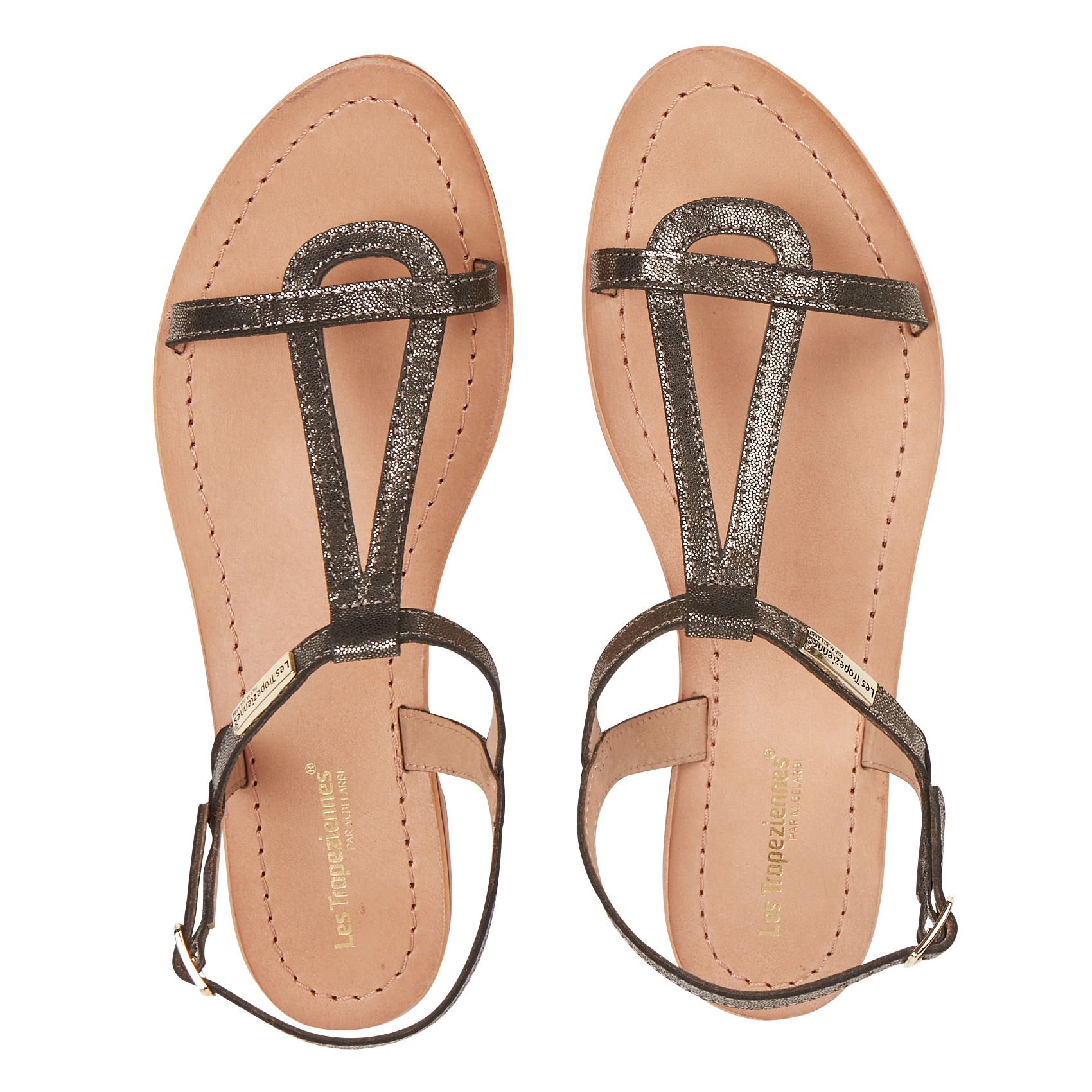 HAMAT - Sandales plates en cuir métallisé | Noir