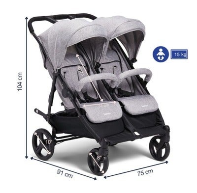 Beemoo Twin Shopper Søsken- & Tvillingvogn, Grey Mélange