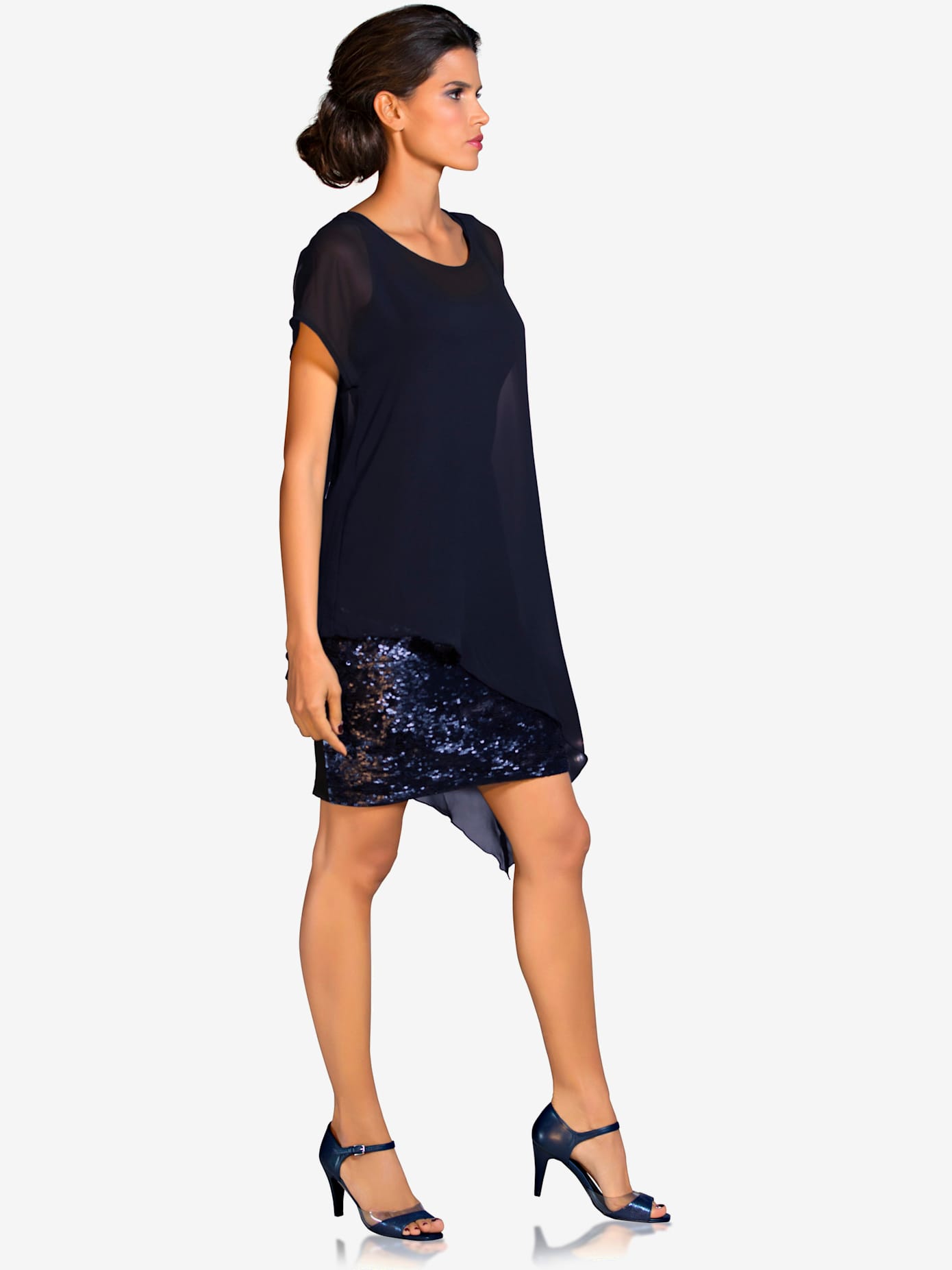 Robe de cocktail jupe devant avec paillettes