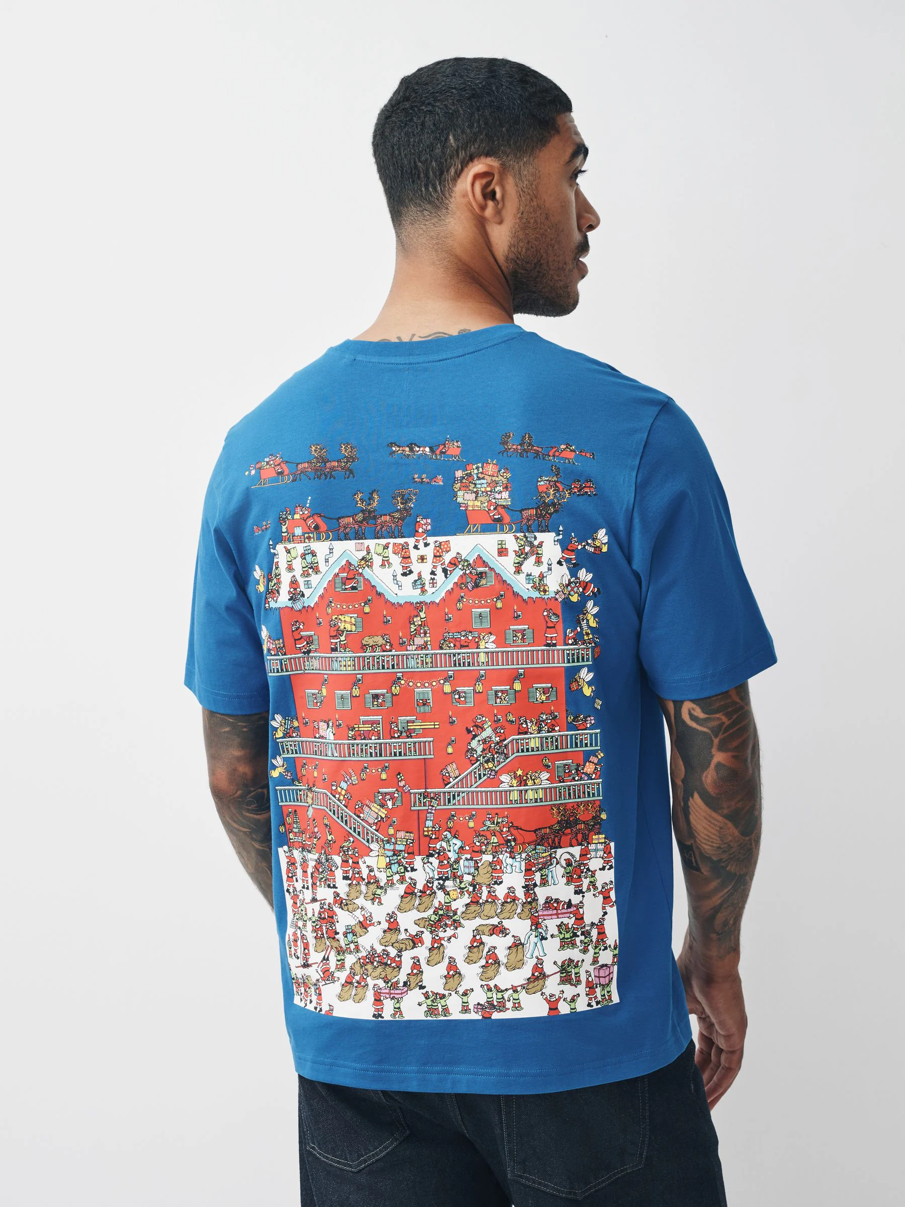 Blauwe Waar is Wally - Normale Pasvorm - Kerstmis T-shirt met grafische print