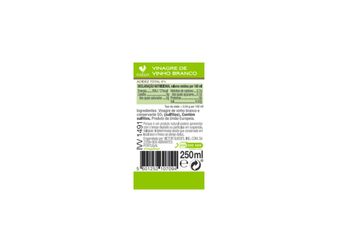 VINAGRE GALLO VINHO BRANCO 250ML