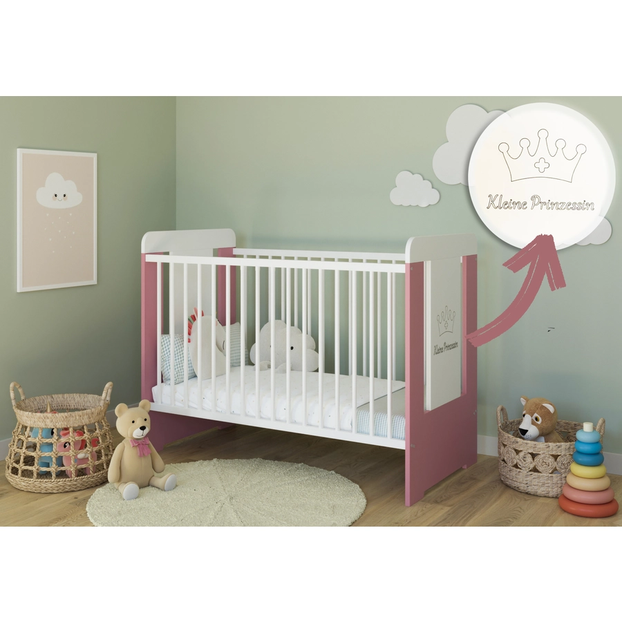 Kids Collective Babybett Gitterbett 60x120 höhenverstellbar|herausnehmbare Sprossen weißrosa