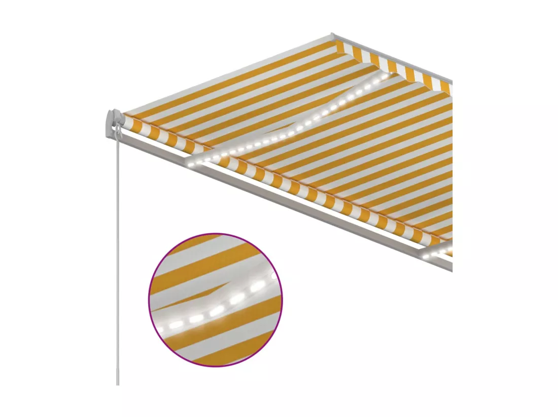Auvent automatique capteur de vent et LED 3x2,5m Jaune et blanc