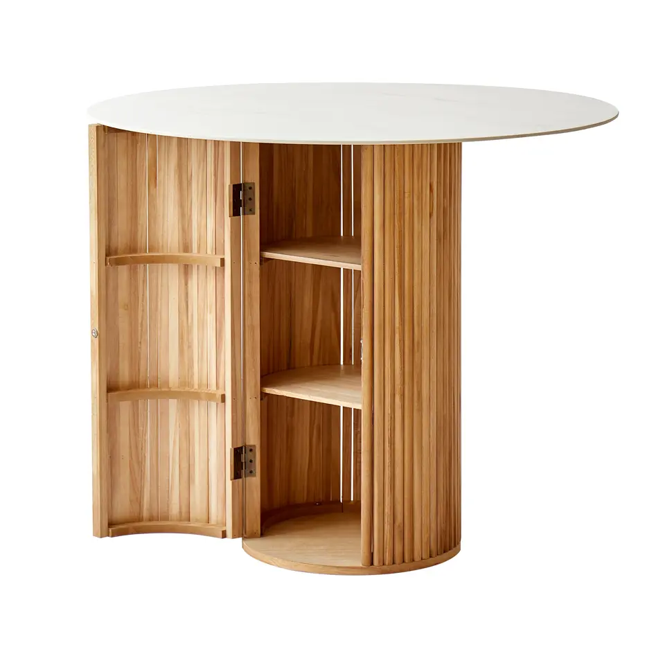 Ronde eettafel van hout met marmerlook blad D90