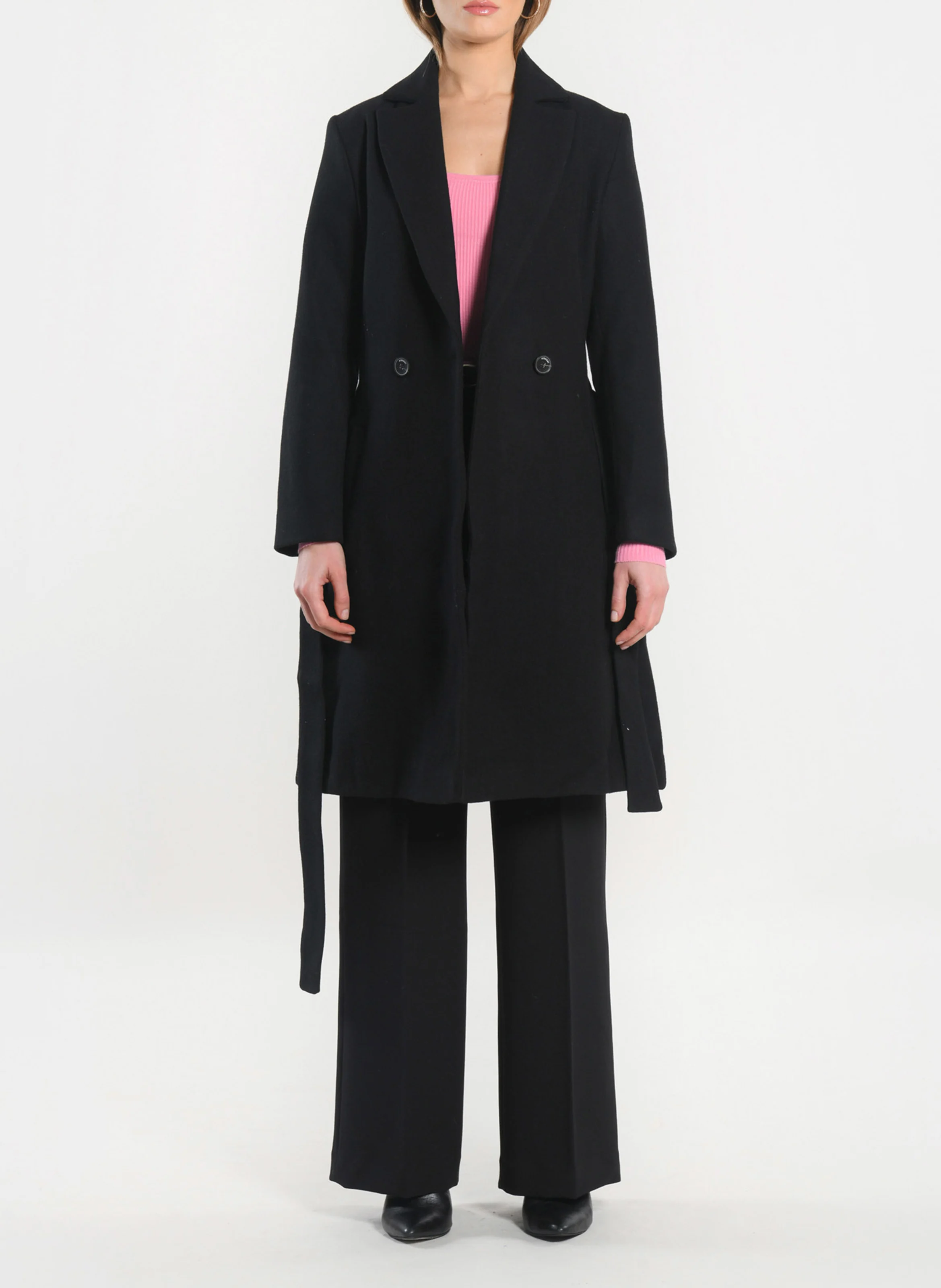 CATHY - Manteau droit en laine mélangée | Noir