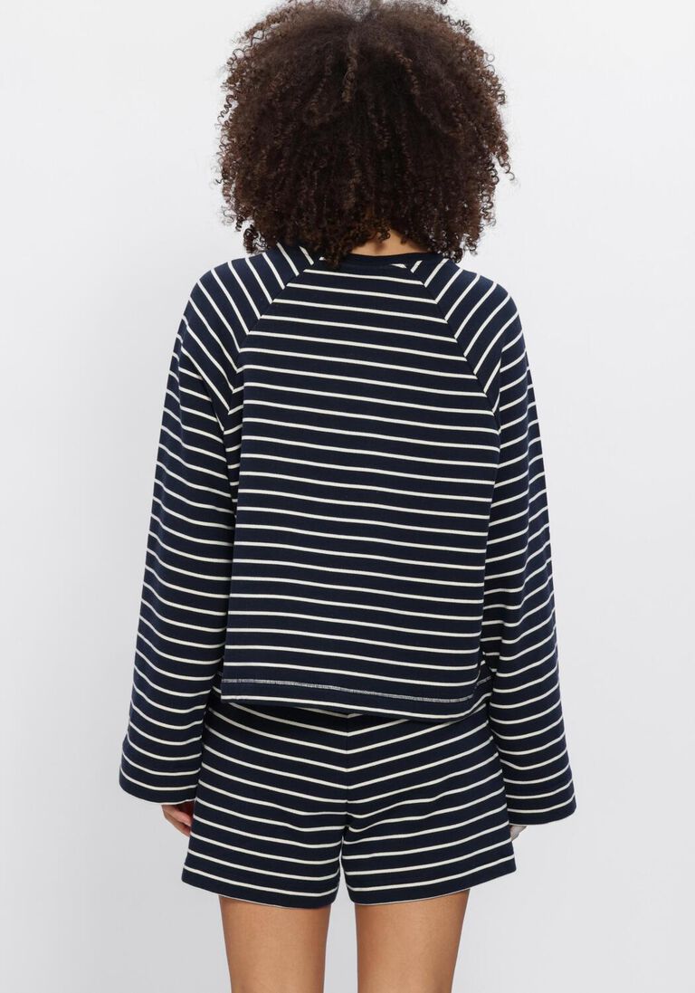 donkerblauwe deblon sports sweater dana striped sweater