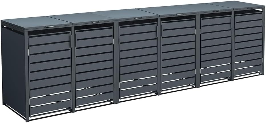 Westmann Metall Mülltonnenbox Kubus 6x240 L Anthrazit Mülltonnen Verkleidung mit Gasdruckfedern Pulverbeschichteter Stahl Wetterfest & langlebig Klappdeckel & Flügeltüren
