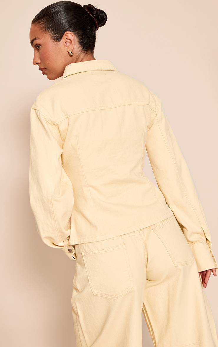 Pale Yellow Chemise En Denim À Taille Cintrée