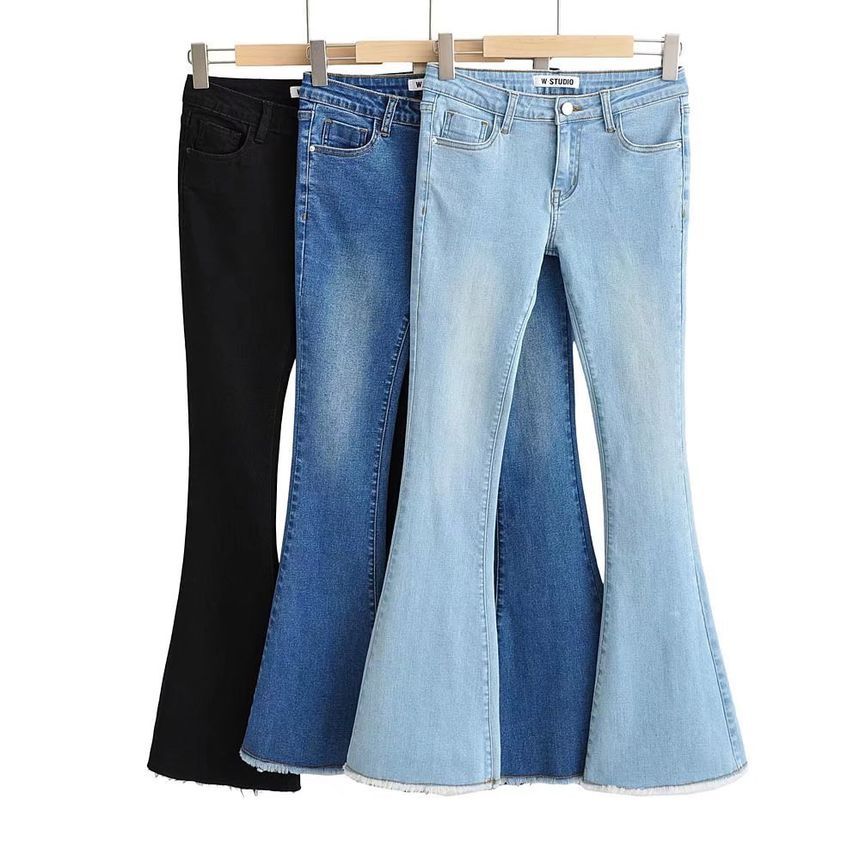 Morhan - Lage gerafelde jeans met klokbodem