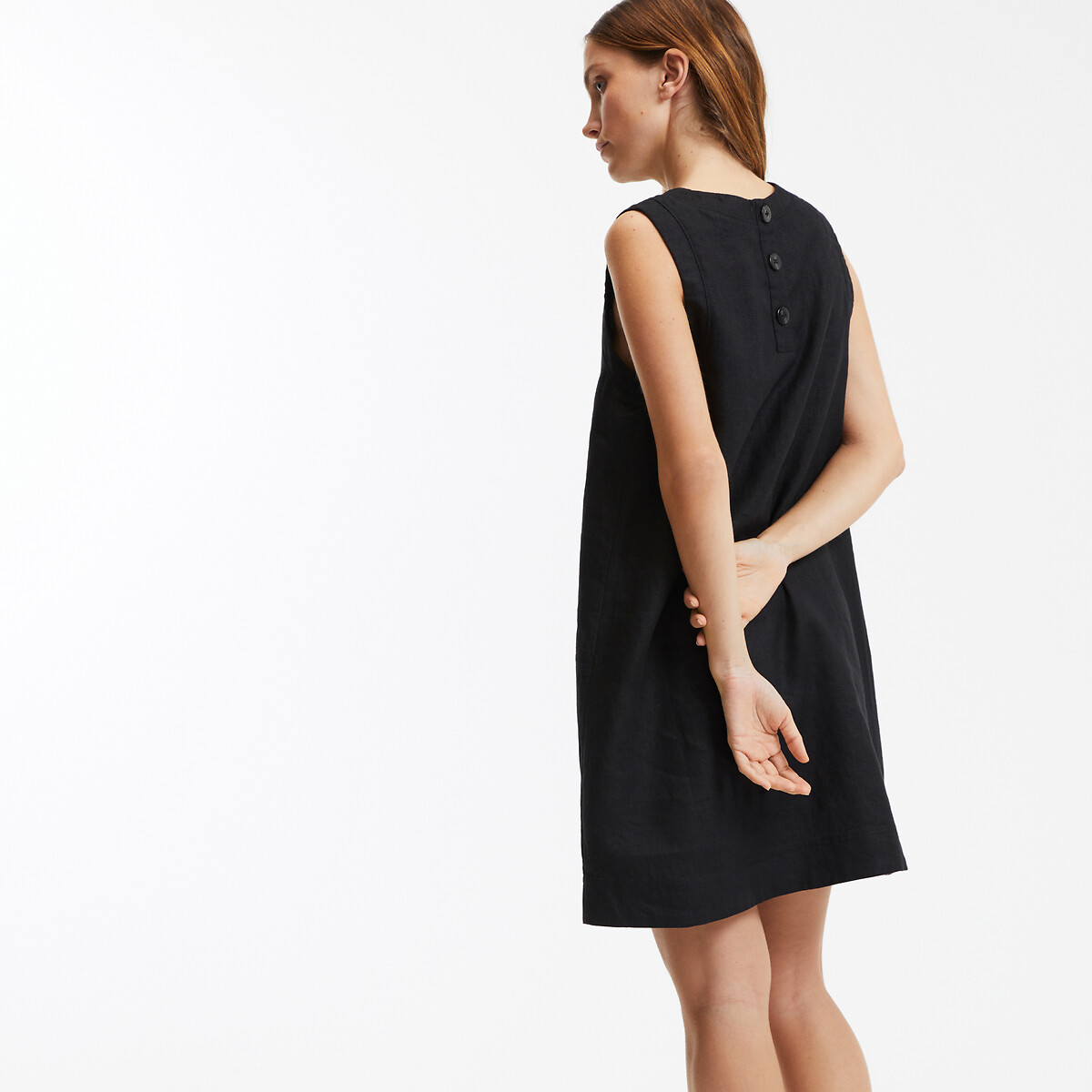 COLEÇÃO LA REDOUTE<br>Vestido curto de linho com modelagem evasê e sem mangas