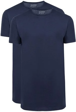 Slater 2-pack T-shirt Basic Extra Lang O-neck Navy 7710-400 kopen