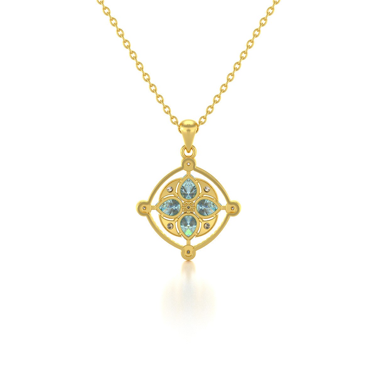 Collier Pendentif Or Jaune Médaillon Aigue-Marine et Diamants - Idée Cadeau Originale pour un Anniversaire de Mariage | Aden
