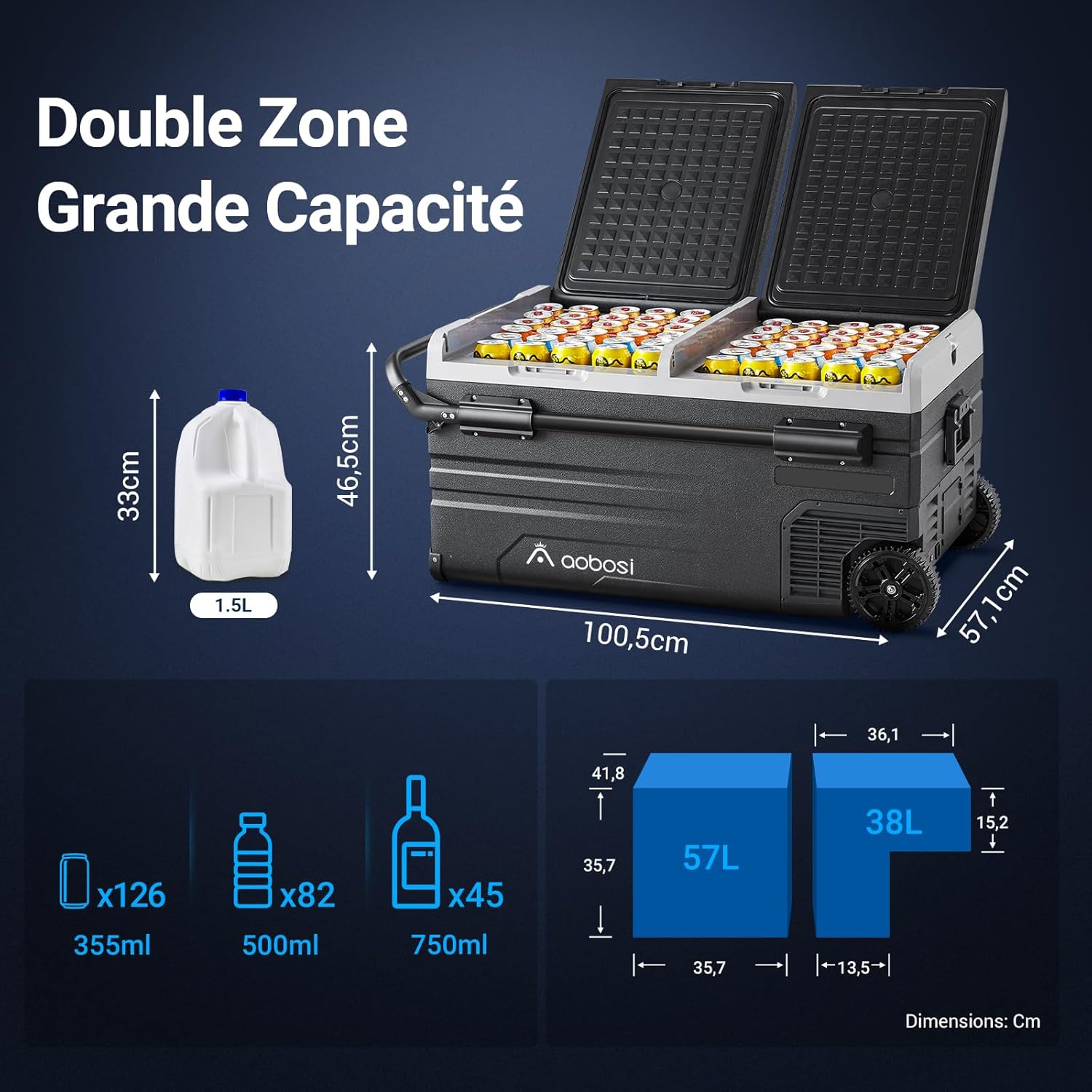 AAOBOSI 115L Glaciere Electrique Double Zone,Glaciere a Compression WiFi APP,12 V/24 V et 100-240 V Frigo Camping, -20 ℃ à 20 ℃, pour Voiture, Camion, Bateau, Camping, Car, Caravanes, Voyageant,Maison