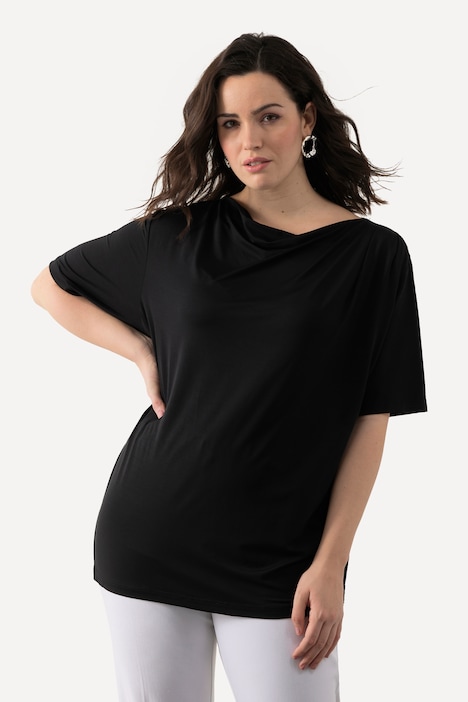 T-Shirt, Lyocell, Wasserfall-Ausschnitt, Halbarm