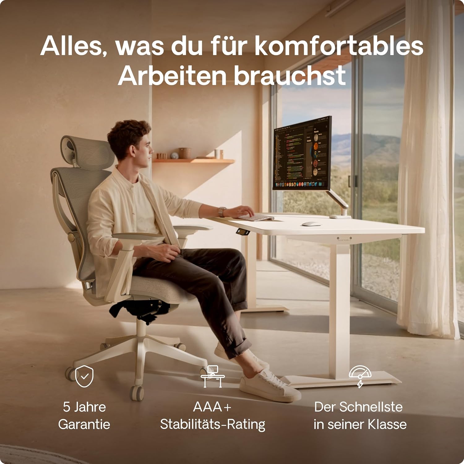Desktronic Homeone Höhenverstellbarer Schreibtisch 160 × 80 cm – Elektrischer Schreibtisch Mit Zwei Elektrischen Motoren, Touchscreen-Steuerung Und Integrierten USB-a- Und USB-c-ladeanschlüssen