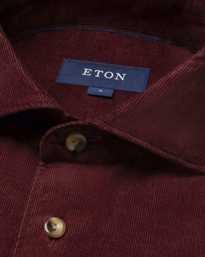 ETON Slim Fit Dark Red Fine Whale Coruroy Shirt Rød