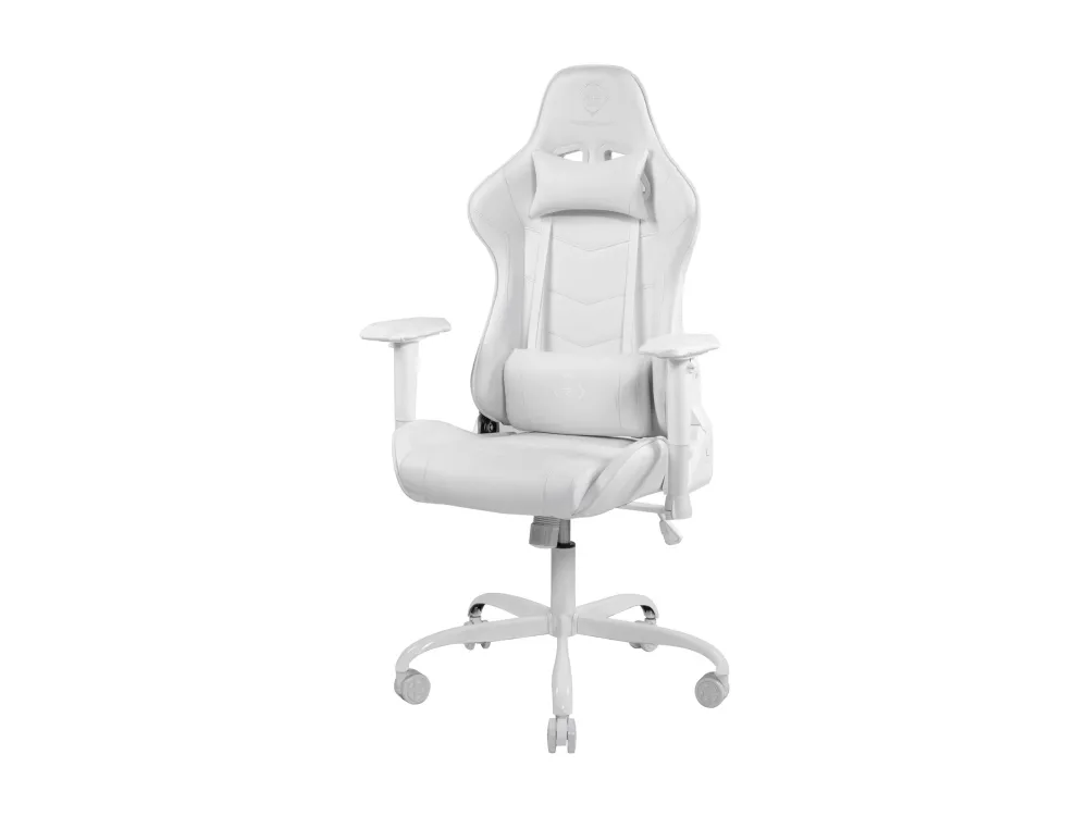 DELTACO GAMING GAM-096 - Spillestol - ergonomisk - høj ryg - armstøtter - T-formet - vippe - drejeled - aluminiumsramme, PU-behandlet læder - hvid