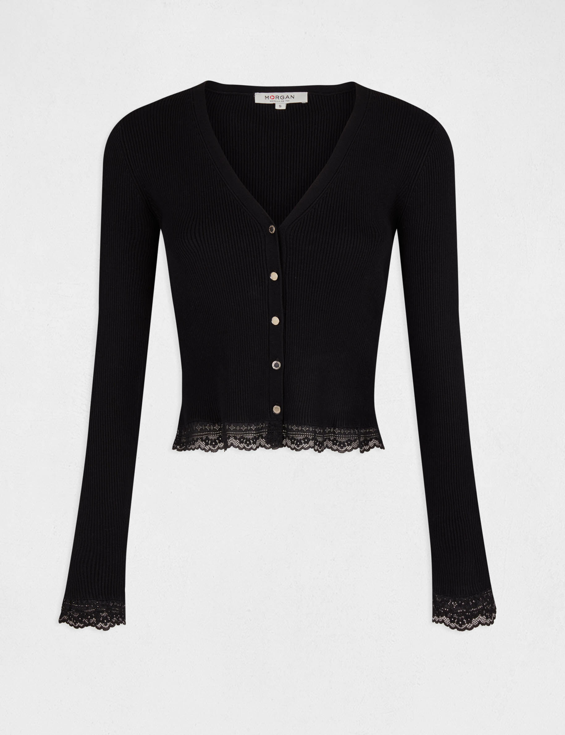 Gilet manches longues avec dentelle noir femme - noir
