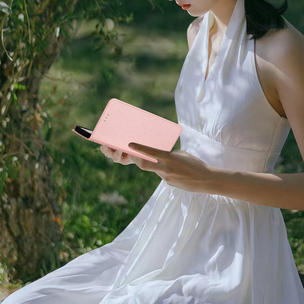 iPhone 15 Pro Leder Tasche Flipcover Wallet mit Kartenfächern - Roségold