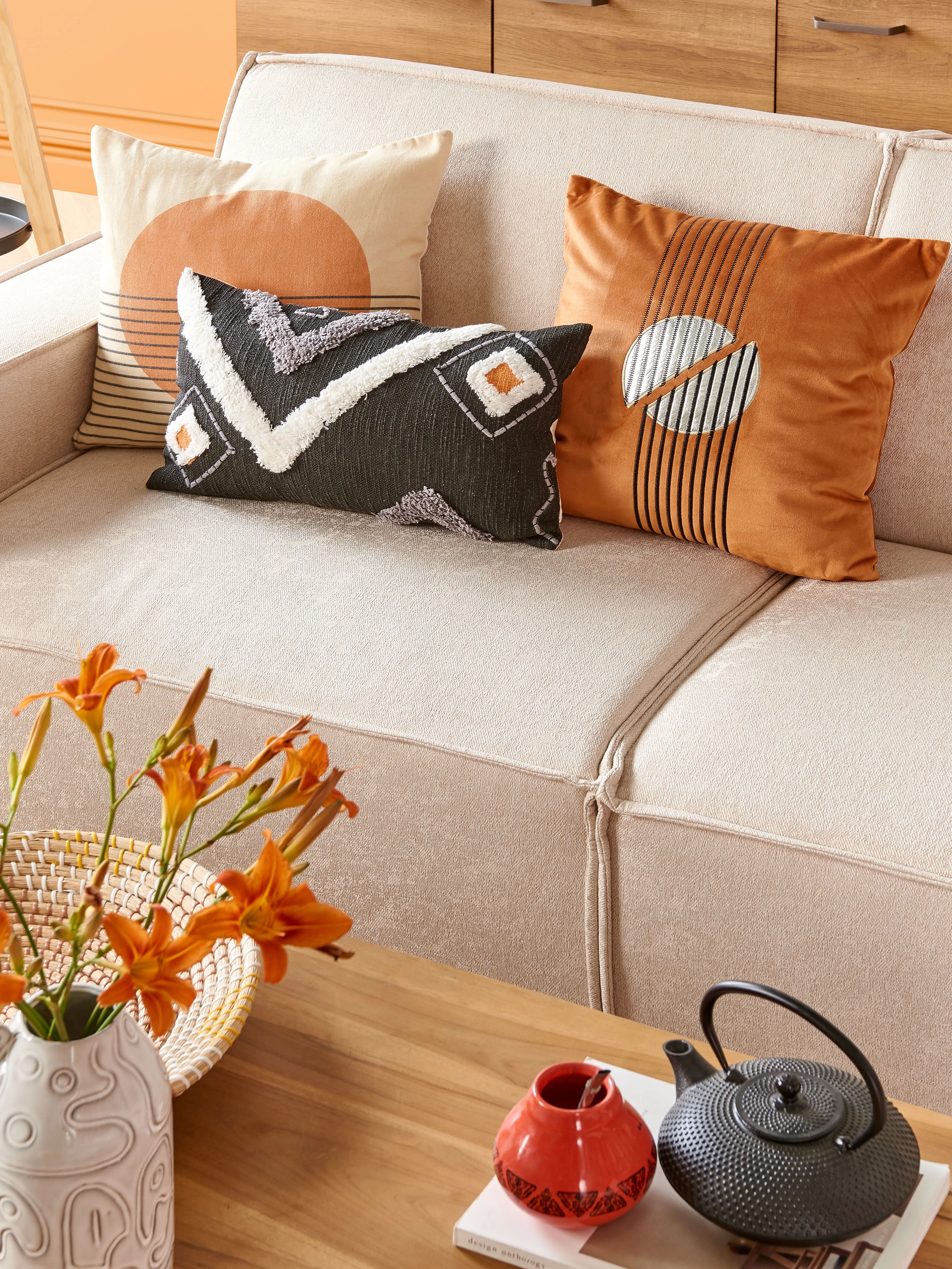 Set van 2 sierkussens MOONFLOWER 45 x 45 cm Wit geometrisch patroon