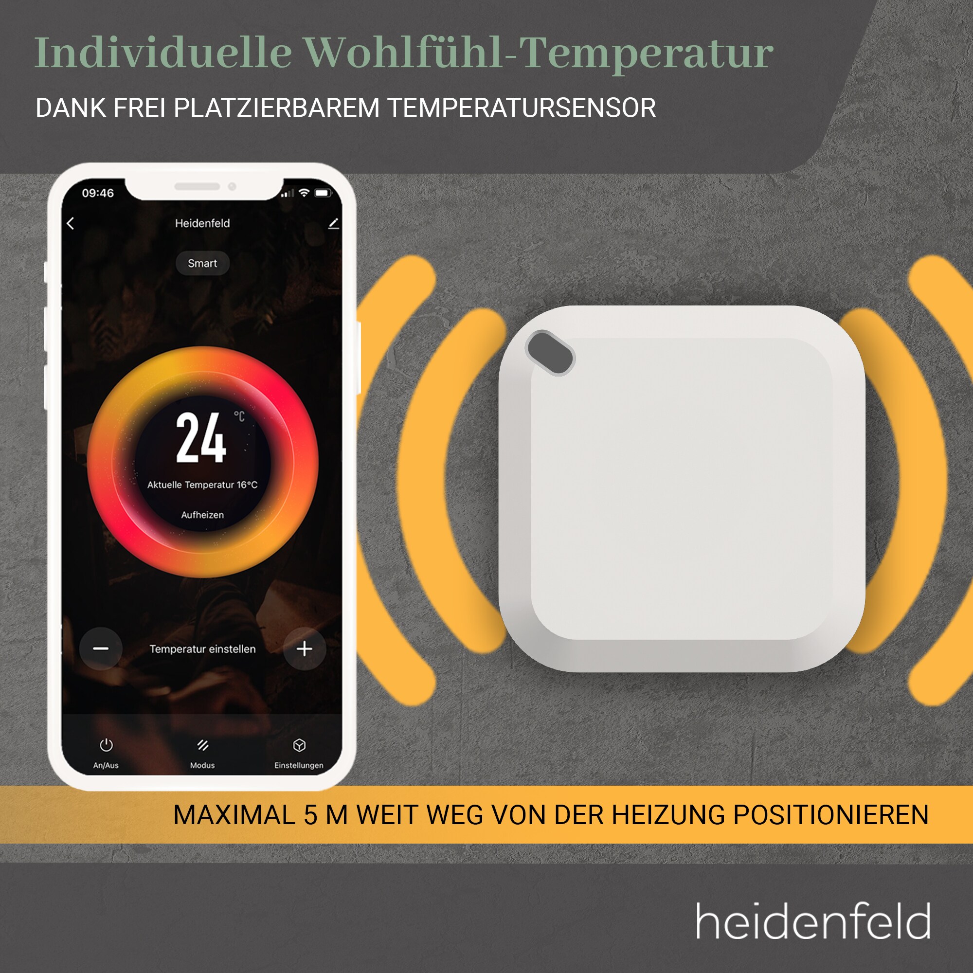 Heidenfeld Infrarotheizung HF-HP100-2, Infrarot-Heizkörper mit App, 300-1200 Watt, 10 J. Garantie (800 Watt)