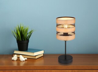 GLOBO Retrofit Tischlampe Moitas Schwarz /Naturfarbig 15x15cm H33,5cm dekor