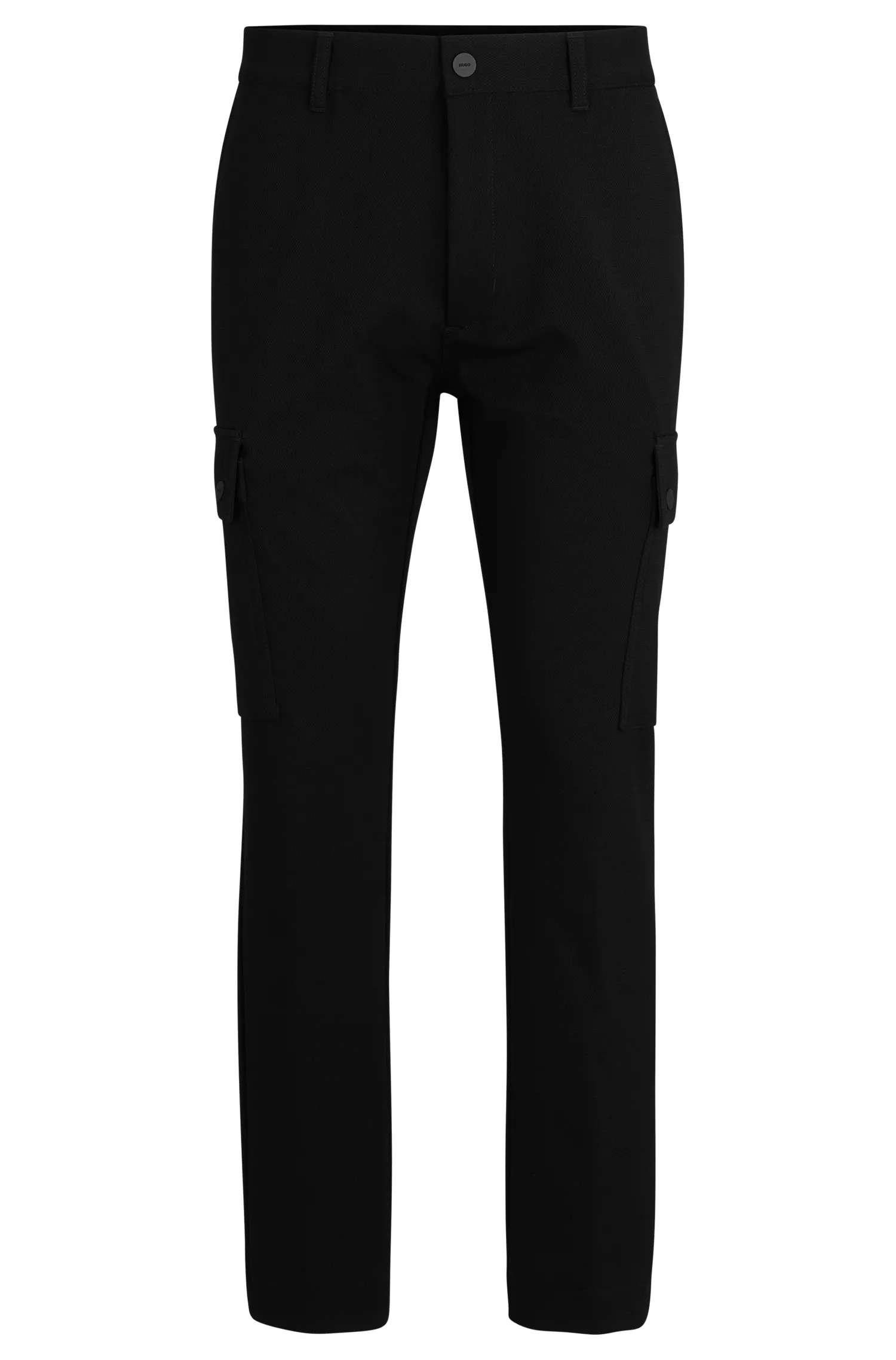 Calça cargo HUGO vermelha, corte slim, em malha estruturada de alta performance com elasticidade.