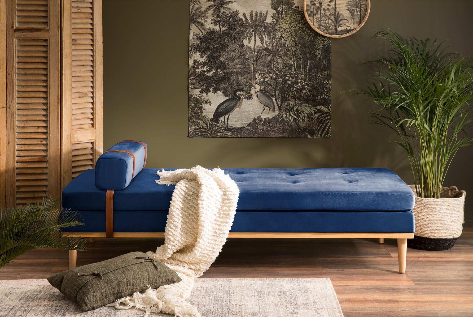 Daybed Samt blau Gästebett Tagesbett Bett Relaxliege Lounge