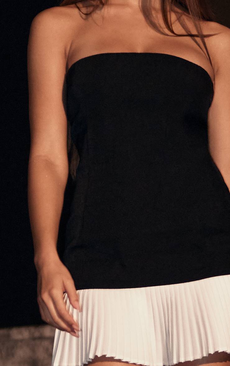 Noir Robe Mini Bandeau Premium En Tissu Tissé Avec Ourlet Plissé Contrasté