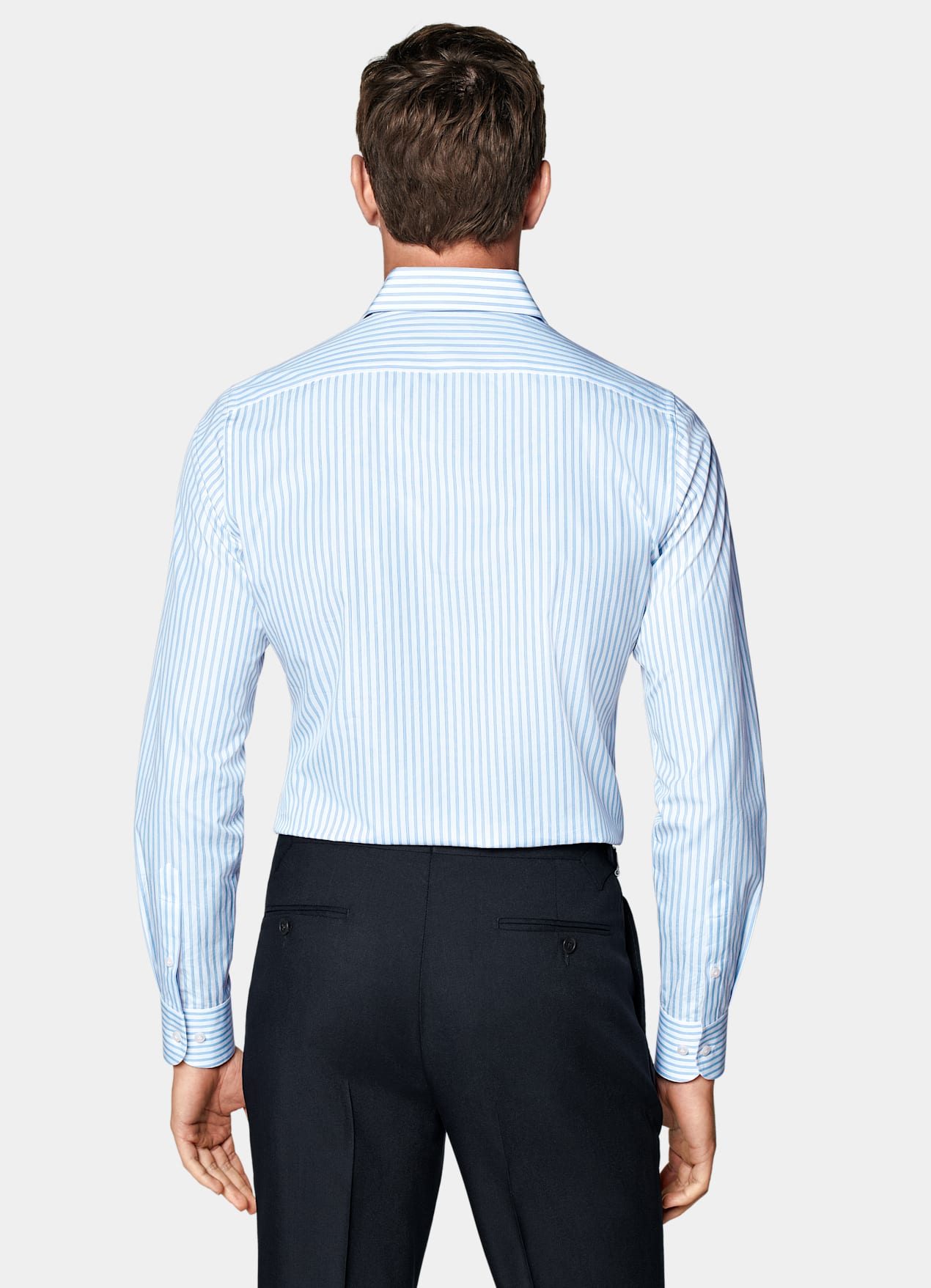Chemise coupe ajustée en popeline bleue à rayures