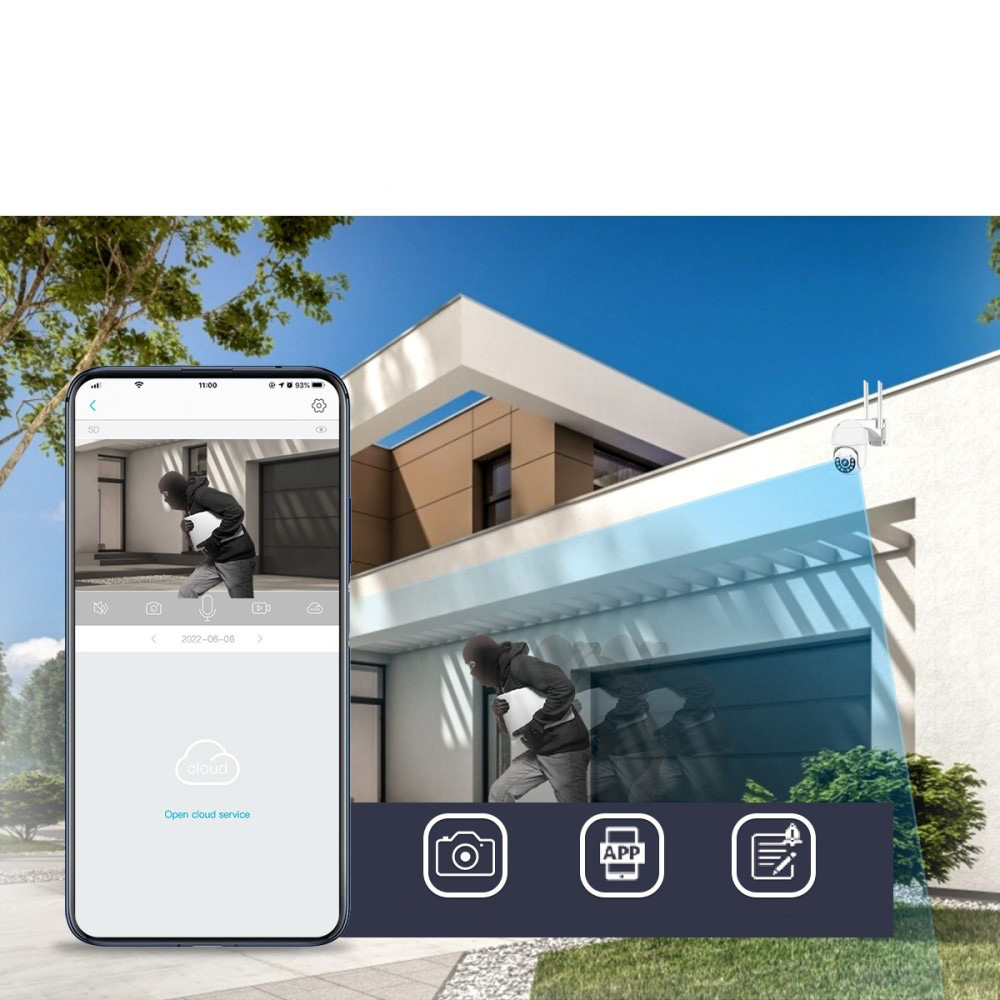 PTZ WiFi IP Kamera (8MP) 4K 2160p Infrarot LED's Nachtsichtfunktion / Micro SD / Ethernet LAN / Wandhalterung für iOS/Android (IP66) - Weiss