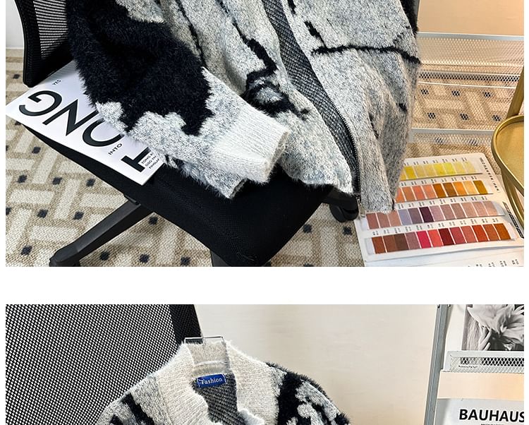 Whyessa - Cardigan met lange mouwen, ronde hals en ritssluiting