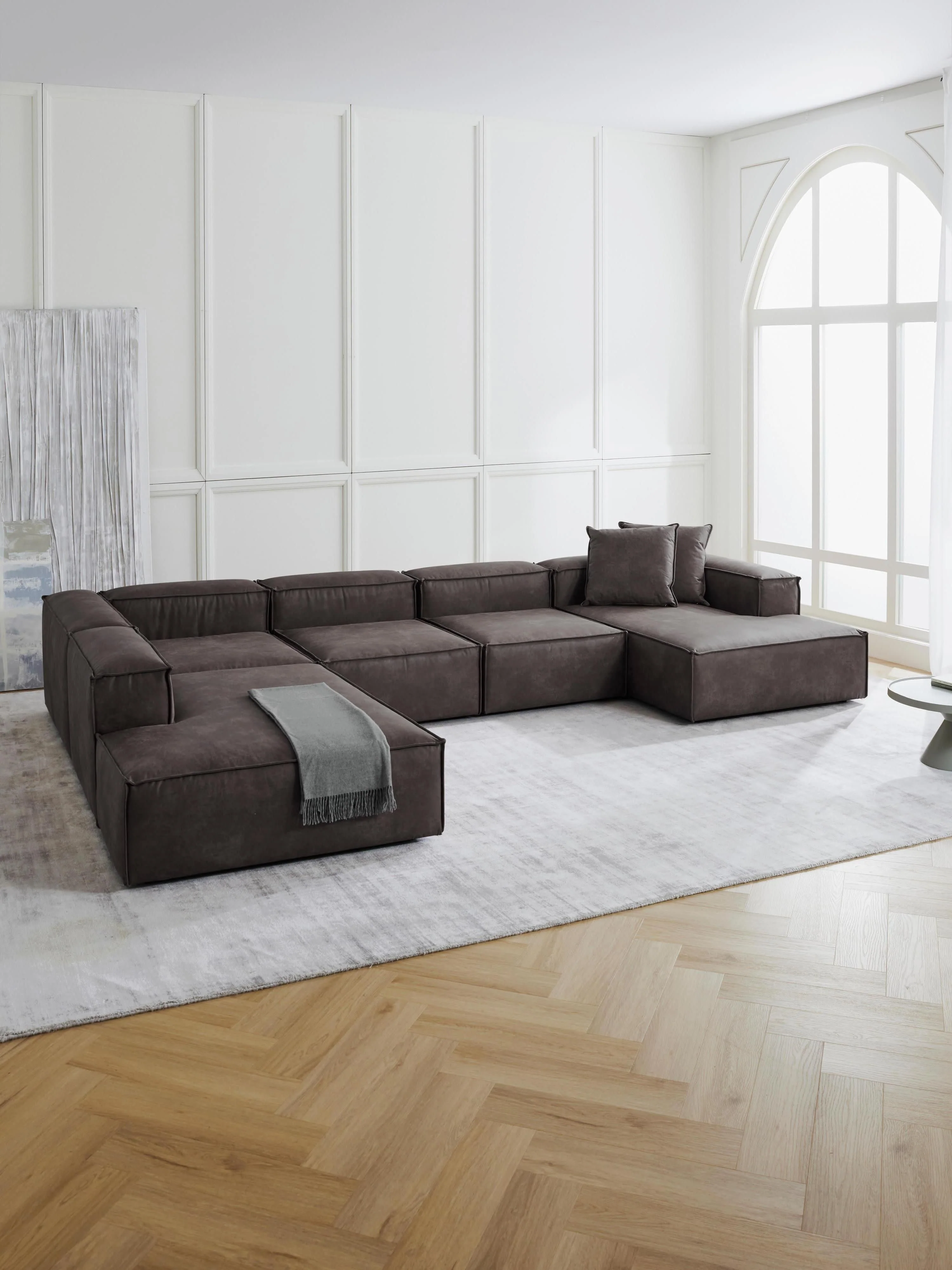 Chaise longue hoekmodule Lennon van gerecycled leer
