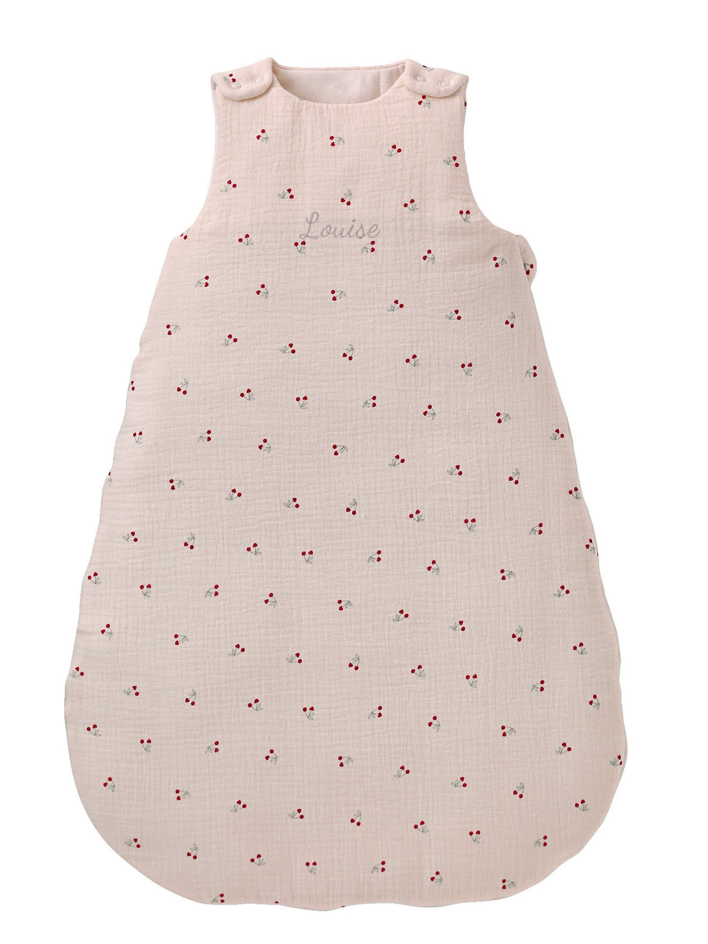 Vertbaudet Ärmelloser Baby Schlafsack CHERRY, beige bedruckt
