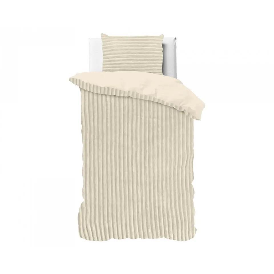 Dekbedovertrek Teddy Rib 140x220 – Fluweelzacht & Knus Design - Beige